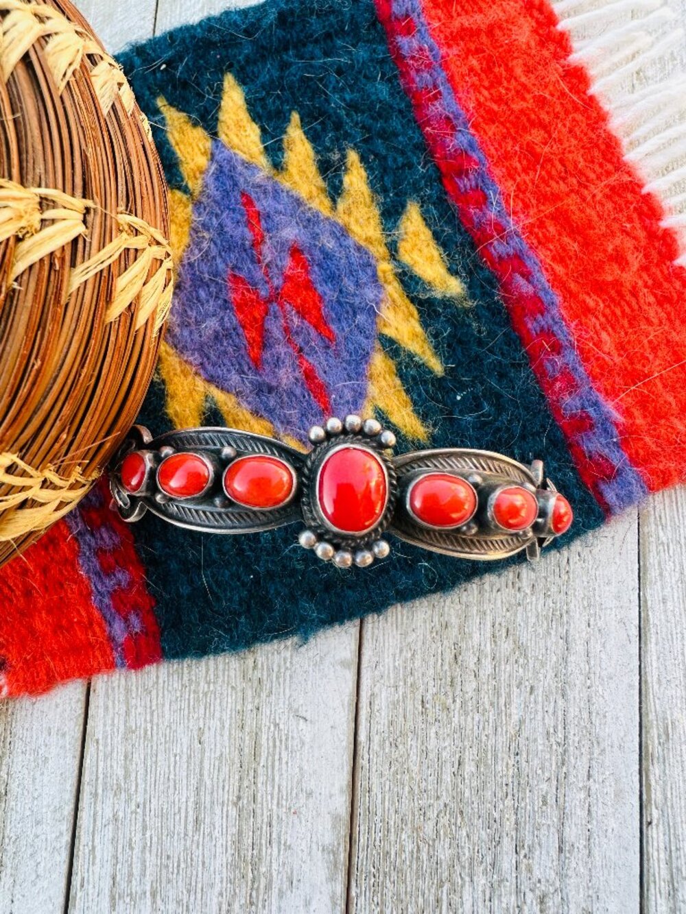 Handcrafted Coral & Sterling Silver Cuff Bracelet by Andy Cadman